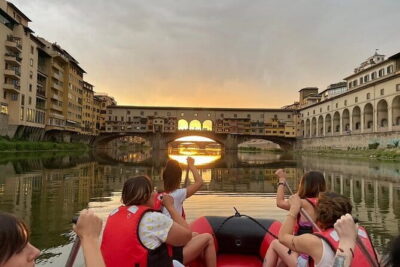 Rafting on the Arno River in Florence under the Arches of Pontevecchio